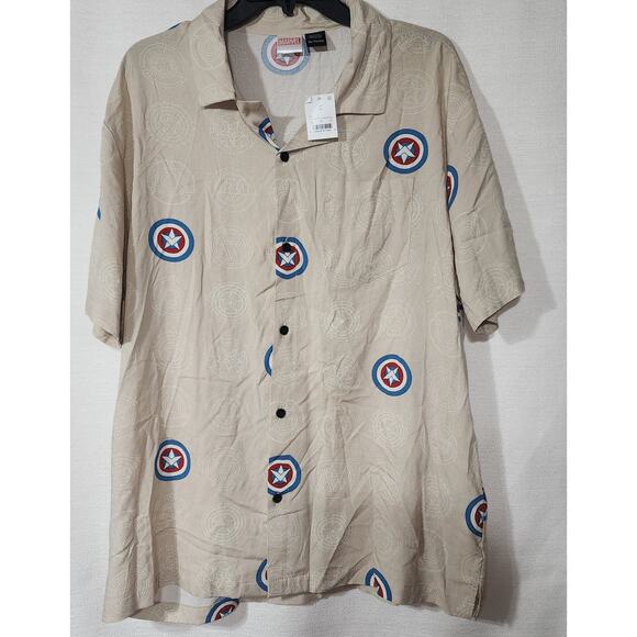 Captain America button down short sleeve shirt Men's X-Large - Picture 2 of 7